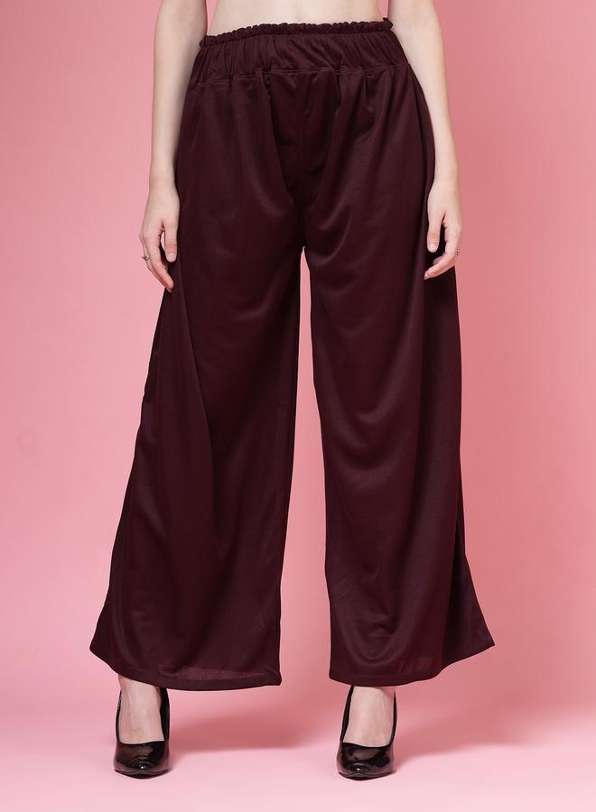 PAUSE PAUSE Women Maroon Solid High-Rise Wide-Leg Pants - Image 1