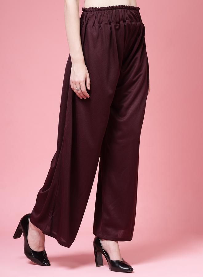 PAUSE PAUSE Women Maroon Solid High-Rise Wide-Leg Pants - Image 3