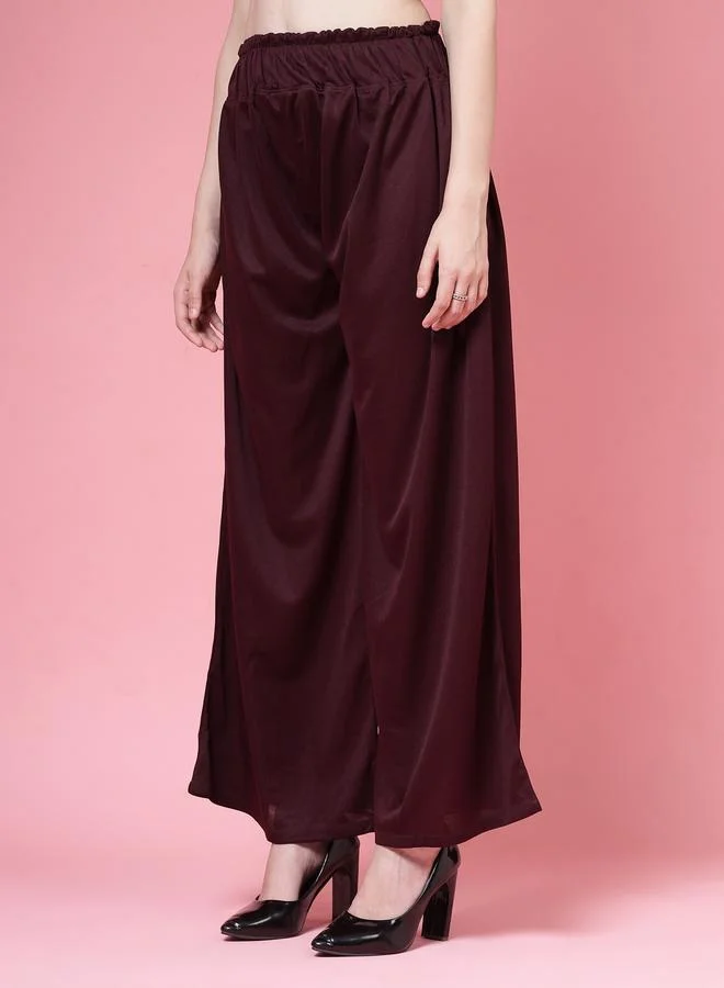 بوز PAUSE Women Maroon Solid High-Rise Wide-Leg Pants
