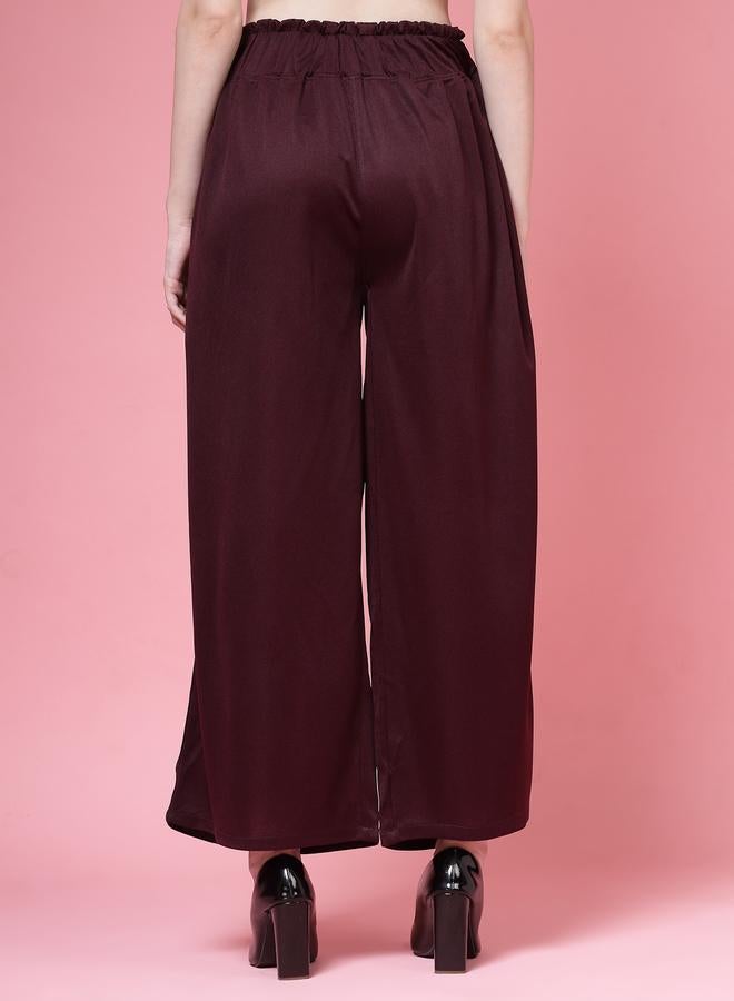 PAUSE PAUSE Women Maroon Solid High-Rise Wide-Leg Pants - Image 4