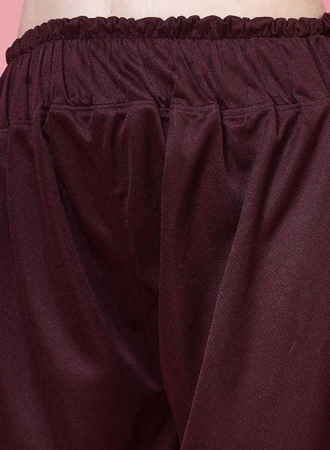 PAUSE PAUSE Women Maroon Solid High-Rise Wide-Leg Pants - Image 5