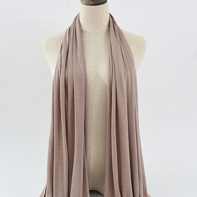 Cross-border solid color rayon sweat cloth ethnic women scarf mercerized cotton jersey headscarf long scarf wholesale 17# light brown 