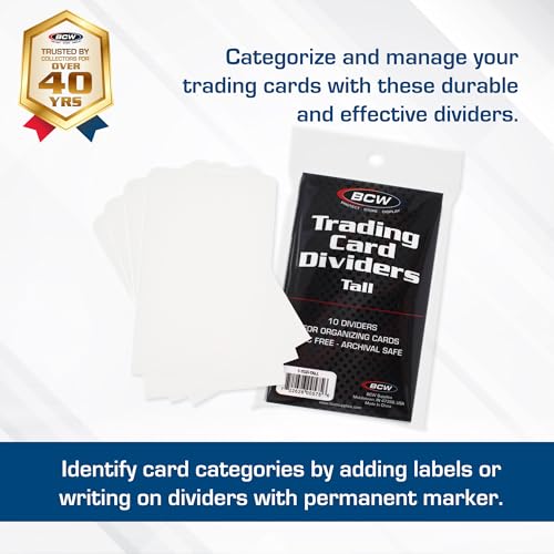 BCW Tall Trading Card Dividers - 50 ct | Archival Quality, Write-On Index Tab, 3 11/16 X 2 11/16 Inches | Fits Vault, Super Vault, QuickFold, Shoe, and Super Shoebox Boxes | Card Organizer Dividers - Image 2