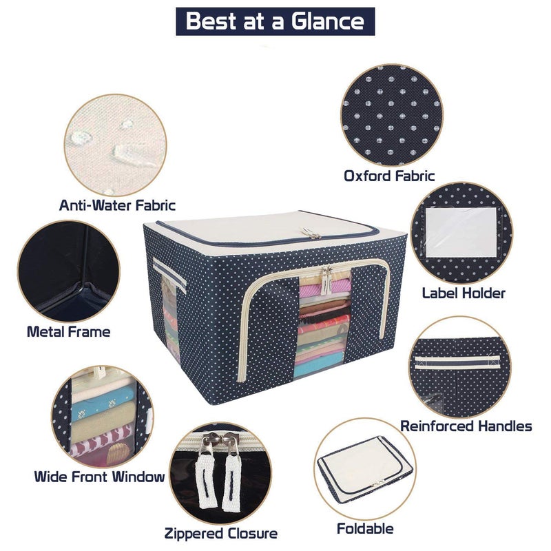 13 SOEME 13SOEME Blue 13SOEME 88 Lt Foldable Cloth Storage Box Wardrobe Organizer with Steel Frame Structure Pack 2 - Image 2