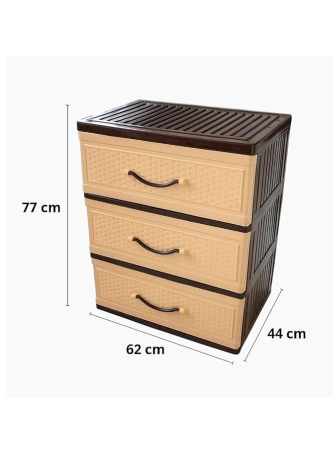 Master Gold Beige Plastic Drawer Cabinet with Brown Frame 3 Multipurpose Drawers | Lightweight and Easy to Move | Ideal for Nursery or Home Storage – 77x62x44cm (3 Drawers)  - Image 2