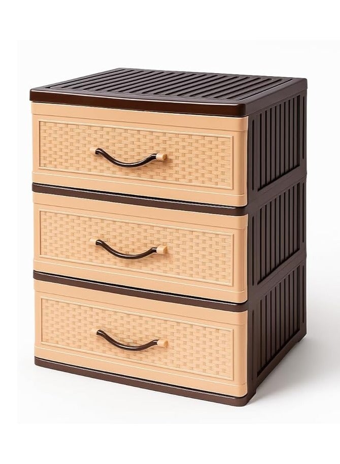 Master Gold Beige Plastic Drawer Cabinet with Brown Frame 3 Multipurpose Drawers | Lightweight and Easy to Move | Ideal for Nursery or Home Storage – 77x62x44cm (3 Drawers)  - Image 4
