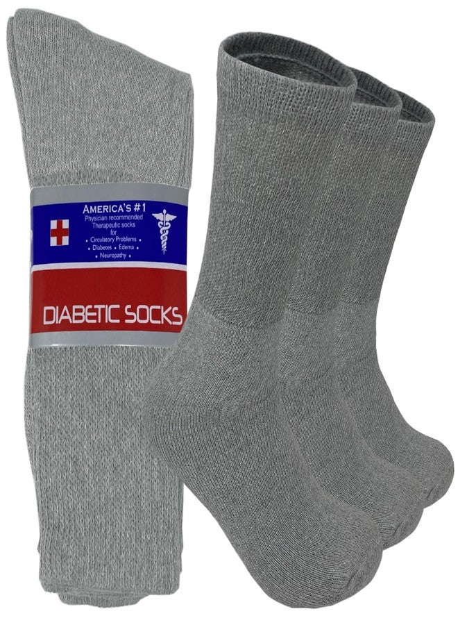 Glory Max 3, 6 or 12 Pairs Unisex Physicians Approved Circulatory Diabetic Crew Socks (9-11, 6 Pairs Gray) - Image 1