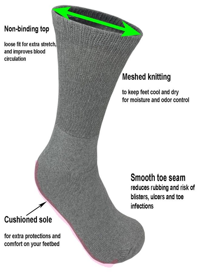 Glory Max 3, 6 or 12 Pairs Unisex Physicians Approved Circulatory Diabetic Crew Socks (9-11, 6 Pairs Gray) - Image 2