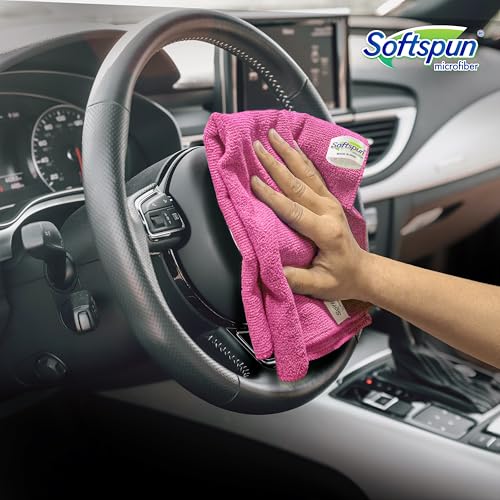 SOFTSPUN Microfiber Cloth - 1 pcs - 40x60 cms - 340 GSM Pink - Thick Lint & Streak-Free Multipurpose Cloths - Automotive Microfibre Towels for Car Bike Cleaning Polishing Washing & Detailing - Image 5