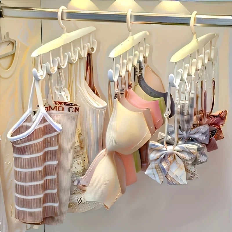 Space-Saving Rotating Hanger, 12 Hooks for Ties & Skirts | Durable Plastic Organizer, Ideal for Dorms & Home Closet - Image 1