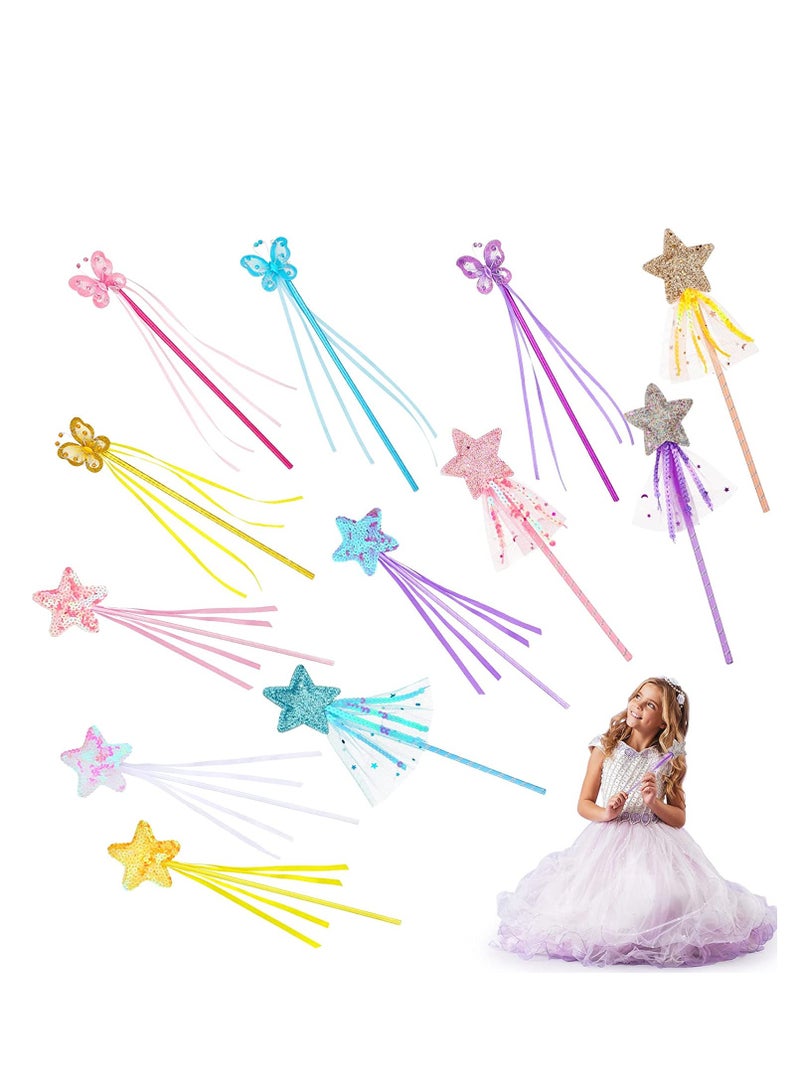 SOLARAE 12 Pieces Fairy Wands Kit Star Wands Glitter Star Fairy Wands Sticks Butterfly and Star Princess Wands with Ribbons Props for Birthday Wedding Party Cosplay Favors Role Play Toys - Image 1