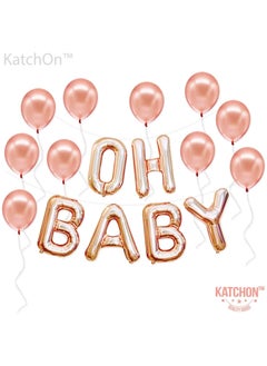 KATCHON Rose Gold Oh Baby Balloon Banner - 16 Inch, Rose Gold Latex Balloons for Baby Shower Decorations  - Image 3