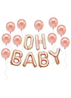 KATCHON Rose Gold Oh Baby Balloon Banner - 16 Inch, Rose Gold Latex Balloons for Baby Shower Decorations  - Image 1