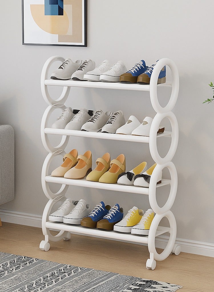 FFD 4 Tier Sturdy Fabric Shoe Rack with Wheels – Portable Shoe Organizer for Hallways & Bedrooms, Multifunctional Storage Stand with Waterproof Shelves, Compact Design for Shoes, Bags, & Accessories, Easy Assembly & Mobile Rolling Storage - Image 1