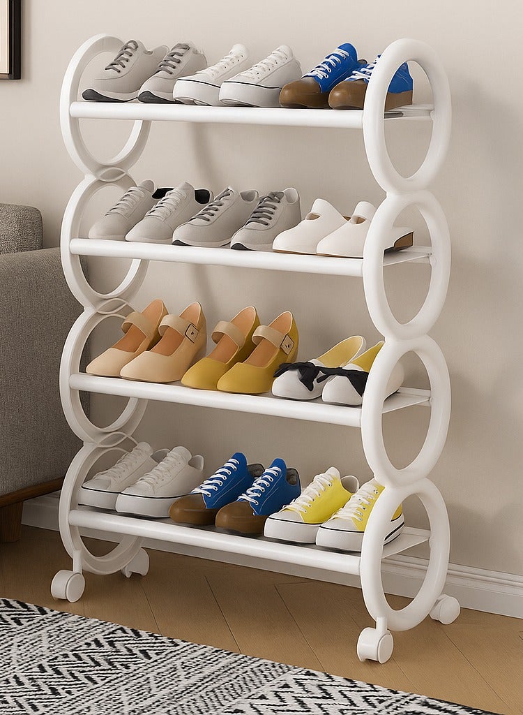 FFD 4 Tier Sturdy Fabric Shoe Rack with Wheels – Portable Shoe Organizer for Hallways & Bedrooms, Multifunctional Storage Stand with Waterproof Shelves, Compact Design for Shoes, Bags, & Accessories, Easy Assembly & Mobile Rolling Storage - Image 2