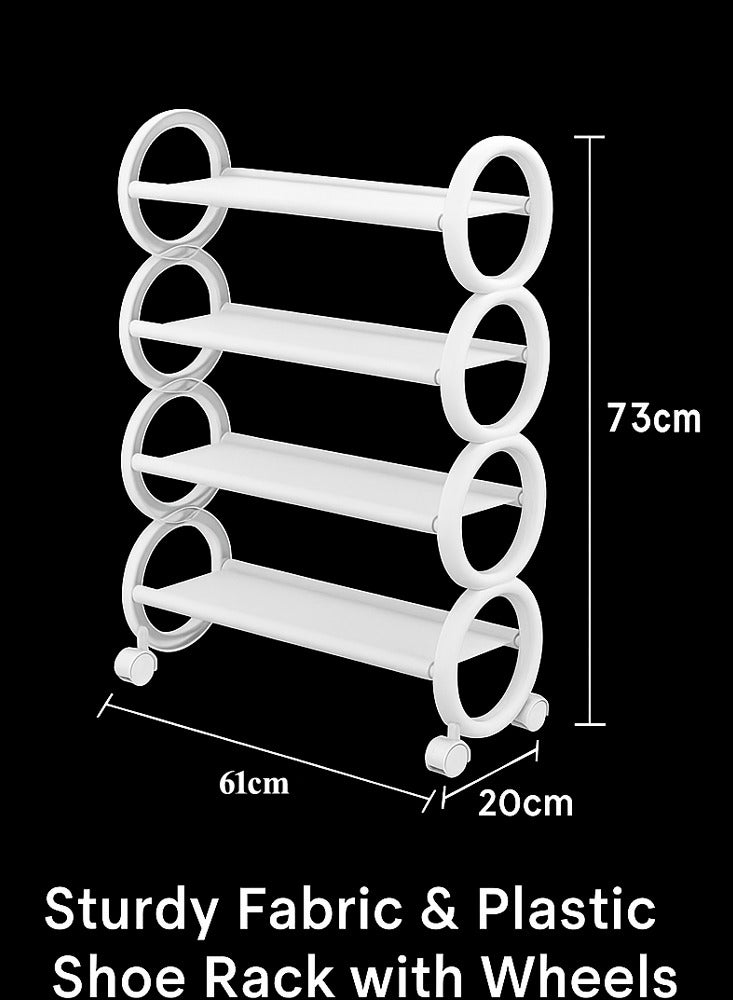 FFD 4 Tier Sturdy Fabric Shoe Rack with Wheels – Portable Shoe Organizer for Hallways & Bedrooms, Multifunctional Storage Stand with Waterproof Shelves, Compact Design for Shoes, Bags, & Accessories, Easy Assembly & Mobile Rolling Storage - Image 3