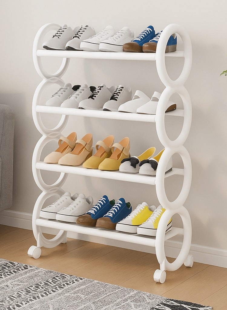 FFD 4 Tier Sturdy Fabric Shoe Rack with Wheels – Portable Shoe Organizer for Hallways & Bedrooms, Multifunctional Storage Stand with Waterproof Shelves, Compact Design for Shoes, Bags, & Accessories, Easy Assembly & Mobile Rolling Storage - Image 4