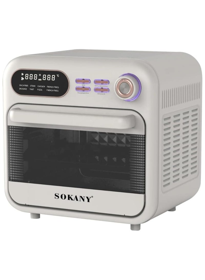 Sokany Digital Fryer + 18L Oven 1800W, Sokany Air Fryer technology enables you to fry with hot air to prepare food that is crispy on the outside and tender on the inside. It requires little or no oil to ensure the perfect texture and delicious results and get great-tasting fries with up to 80% less fat. Thanks to Sokany Air Fryer technology, you will get perfect results and healthy frying. Sokany's unique air fryer technology allows you to fry, bake, grill and taste delicious snacks and meals that contain less fat than a traditional fryer, with little or no oil. The Sokany air fryer also emits a lighter smell than a traditional fryer, it is economical, easy to clean and safe for daily use. Thanks to the innovative air fryer, you will be able to fry, grill, roast and even bake. It is great for frying and features Sokany's hot air technology to grill, bake and even roast your favorite dishes and get a comprehensive solution for all your meals, model SK-10003 - Image 2