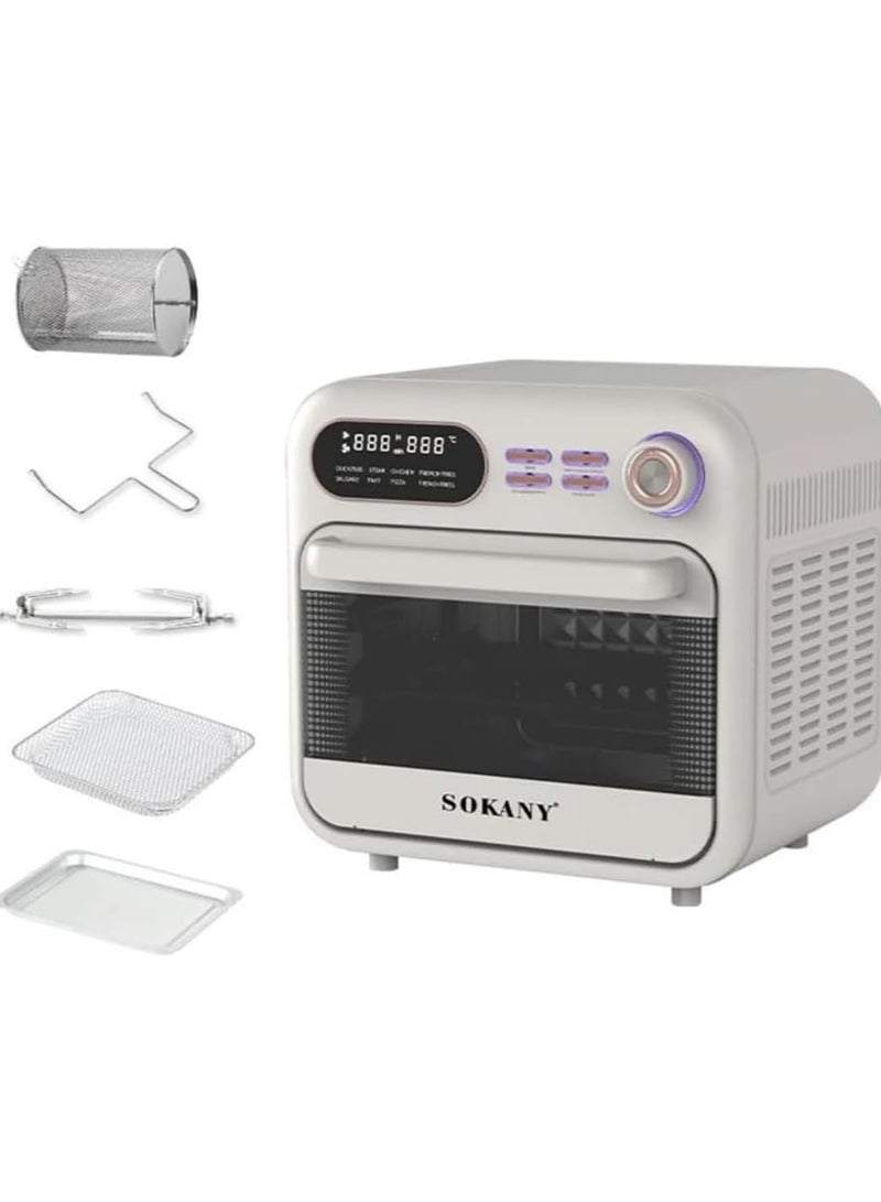 Sokany Digital Fryer + 18L Oven 1800W, Sokany Air Fryer technology enables you to fry with hot air to prepare food that is crispy on the outside and tender on the inside. It requires little or no oil to ensure the perfect texture and delicious results and get great-tasting fries with up to 80% less fat. Thanks to Sokany Air Fryer technology, you will get perfect results and healthy frying. Sokany's unique air fryer technology allows you to fry, bake, grill and taste delicious snacks and meals that contain less fat than a traditional fryer, with little or no oil. The Sokany air fryer also emits a lighter smell than a traditional fryer, it is economical, easy to clean and safe for daily use. Thanks to the innovative air fryer, you will be able to fry, grill, roast and even bake. It is great for frying and features Sokany's hot air technology to grill, bake and even roast your favorite dishes and get a comprehensive solution for all your meals, model SK-10003 - Image 3