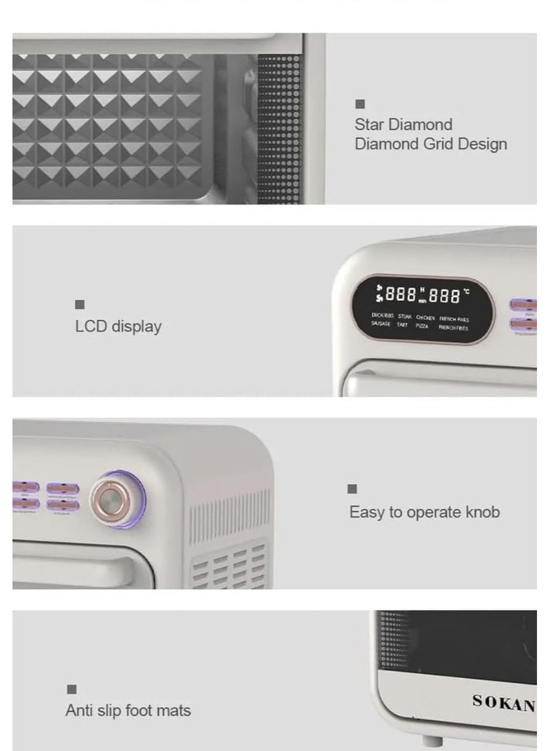 Sokany Digital Fryer + 18L Oven 1800W, Sokany Air Fryer technology enables you to fry with hot air to prepare food that is crispy on the outside and tender on the inside. It requires little or no oil to ensure the perfect texture and delicious results and get great-tasting fries with up to 80% less fat. Thanks to Sokany Air Fryer technology, you will get perfect results and healthy frying. Sokany's unique air fryer technology allows you to fry, bake, grill and taste delicious snacks and meals that contain less fat than a traditional fryer, with little or no oil. The Sokany air fryer also emits a lighter smell than a traditional fryer, it is economical, easy to clean and safe for daily use. Thanks to the innovative air fryer, you will be able to fry, grill, roast and even bake. It is great for frying and features Sokany's hot air technology to grill, bake and even roast your favorite dishes and get a comprehensive solution for all your meals, model SK-10003 - Image 4