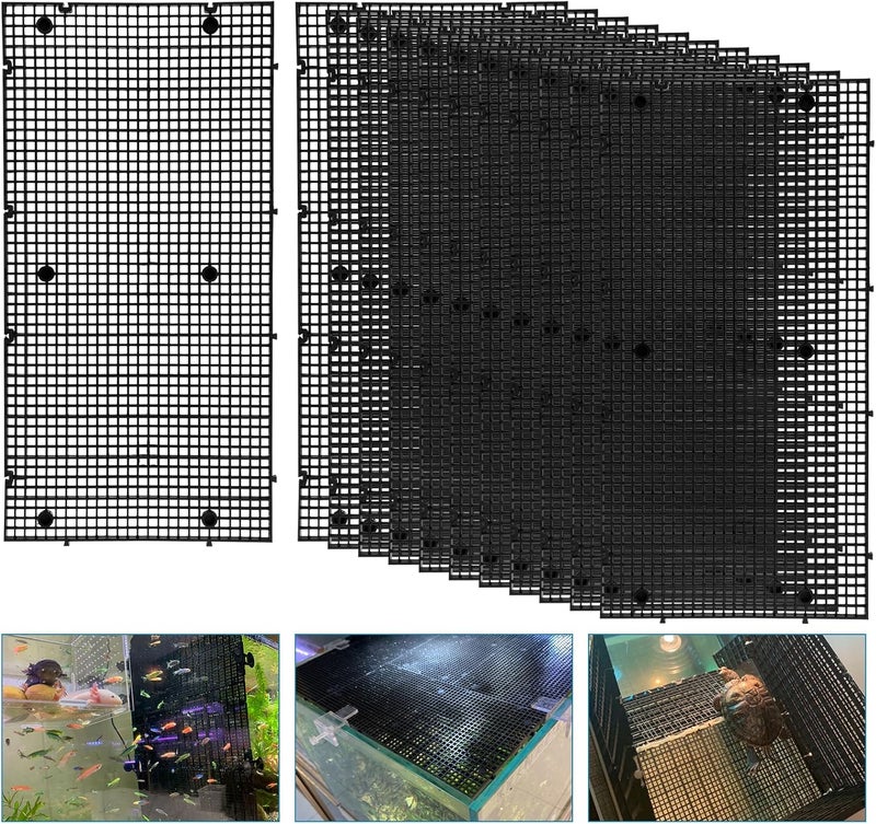 Weramics Plastic Egg Crate Grip Panel Fish Tank Divider Aquarium Divider Filter Bottom Fish Tank Isolation Board Egg Crate Tray (Black, 12pcs 11.8X5.9 Inch with 0.15 Inch Hole) - Image 1