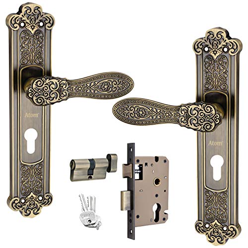 Atom Heavy Duty Mortise Door Lock with One Sided Key for Bedroom, Living Room, Main Door, Brass Antique Finish | 3 Keys | Lockset for House Hotel Office(O49CYOSK) - Image 1