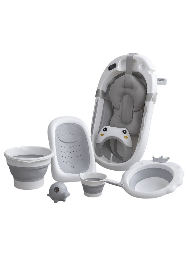 ضحكة  بانيو استحمام 8 في 1، بانيو أطفال مُميَّز، حوض قابل للطي، مقياس حرارة رقمي، حل متكامل للاستحمام، مستلزمات المولود، دعم استحمام الرضيع.