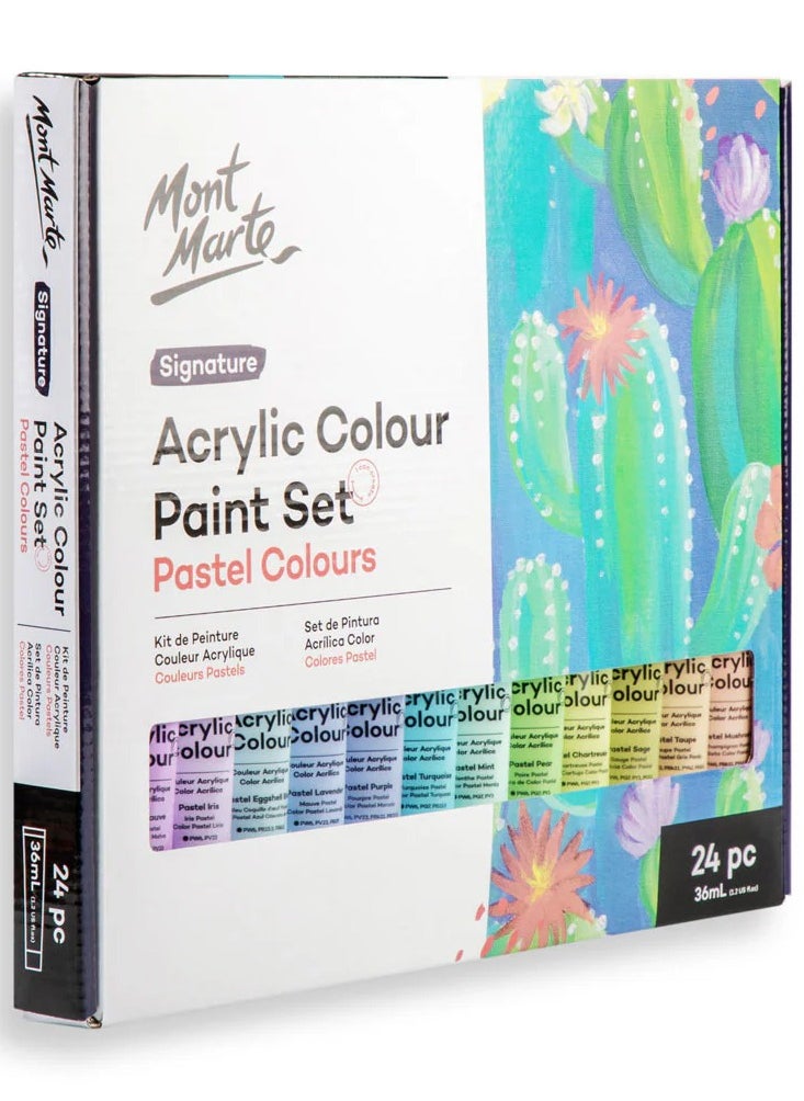 Mont Marte 24-Piece Signature Acrylic Paint Set Pastel Colours 36ml Content Per Tube  - Image 2
