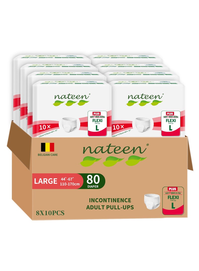 nateen Flexi Plus Adult Diapers Pants,Incontinence Pull Up,Large,Waist Size 110-170Cm,80 Count,Superior Comfort,Excellent Combination Of Protection - Image 1