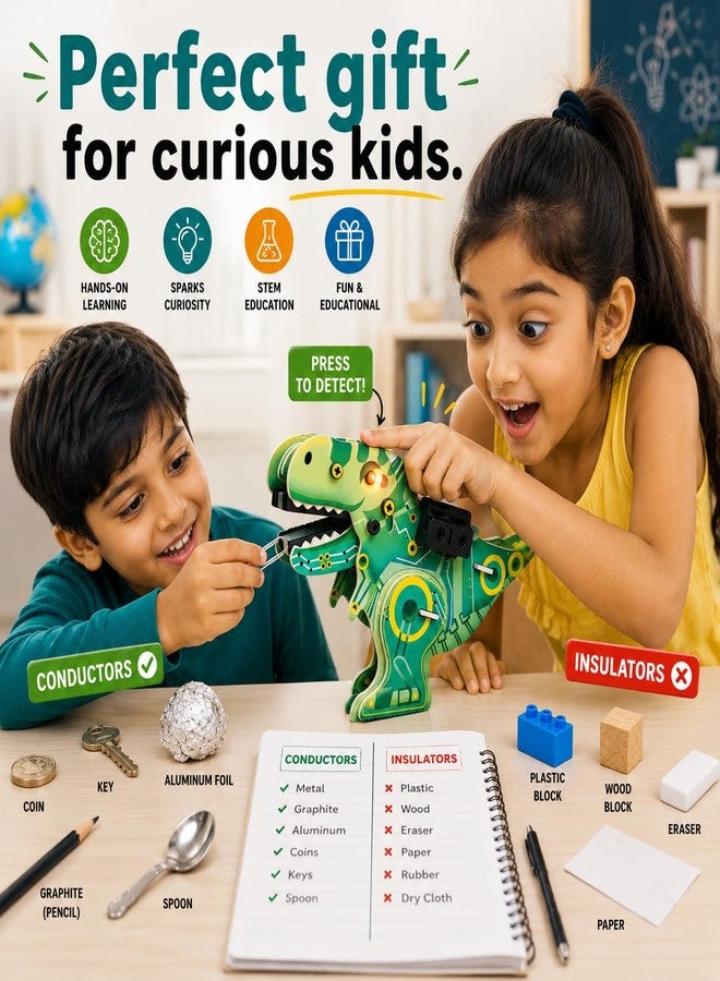 كيت 4 كيوريس لعبة ديناصور Kit4Curious لاكتشاف الموصلات، لعبة تركيب ذاتي للأطفال من عمر 6 سنوات فما فوق | مجموعة تجارب لاختبار الموصلية والعزل | مشروع تجميع تعليمي علمي STEM للأولاد والبنات من عمر 6 إلى 14 عامًا - Image 4