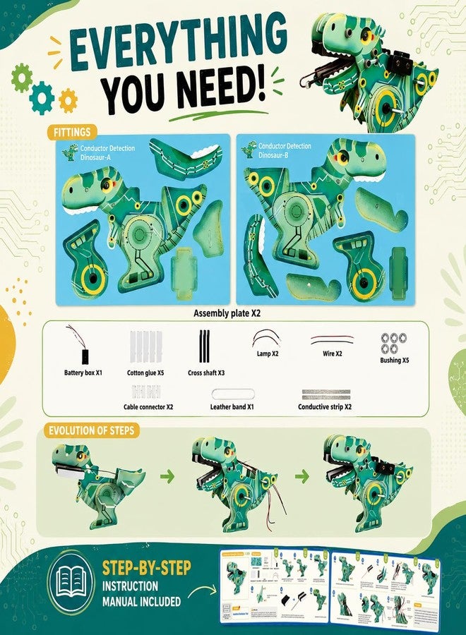 كيت 4 كيوريس لعبة ديناصور Kit4Curious لاكتشاف الموصلات، لعبة تركيب ذاتي للأطفال من عمر 6 سنوات فما فوق | مجموعة تجارب لاختبار الموصلية والعزل | مشروع تجميع تعليمي علمي STEM للأولاد والبنات من عمر 6 إلى 14 عامًا - Image 3