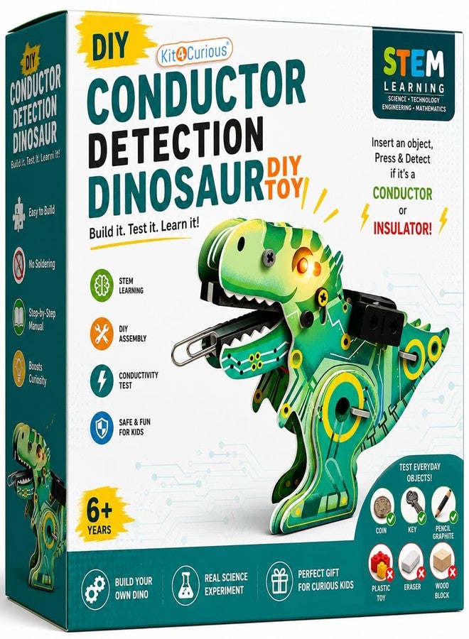 كيت 4 كيوريس لعبة ديناصور Kit4Curious لاكتشاف الموصلات، لعبة تركيب ذاتي للأطفال من عمر 6 سنوات فما فوق | مجموعة تجارب لاختبار الموصلية والعزل | مشروع تجميع تعليمي علمي STEM للأولاد والبنات من عمر 6 إلى 14 عامًا - Image 1