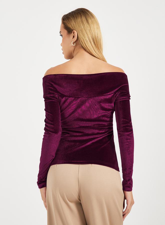 Styli Off Shoulder Neck Velvet Knit Top - Image 5