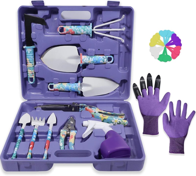 Tbltaca Garden Tool Set, Stainless Steel Heavy Duty Gardening Tools 30 PCS w/Floral Print, Trowel Rake Weeder Pruner Shears Sprayer Digging Claw Gloves, Ideal Gardening Set for Women - Image 1