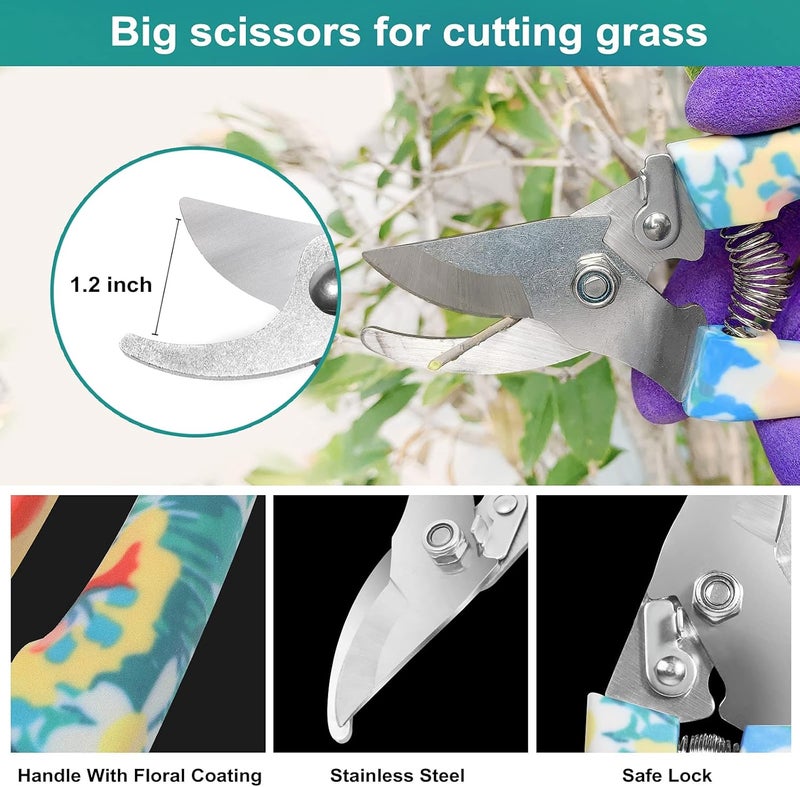 Tbltaca Garden Tool Set, Stainless Steel Heavy Duty Gardening Tools 30 PCS w/Floral Print, Trowel Rake Weeder Pruner Shears Sprayer Digging Claw Gloves, Ideal Gardening Set for Women - Image 5