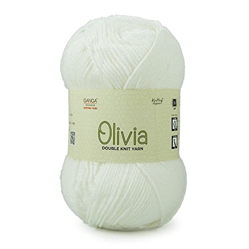 Ganga Acrowools Acrylic Olivia,Double Knit Yarn. Hand Knitting&Crochet Yarn. Oekotex Class 1 Certified. Pack of 2 Balls-100Gms Each. Shade No-Olv005, Cream - Image 1