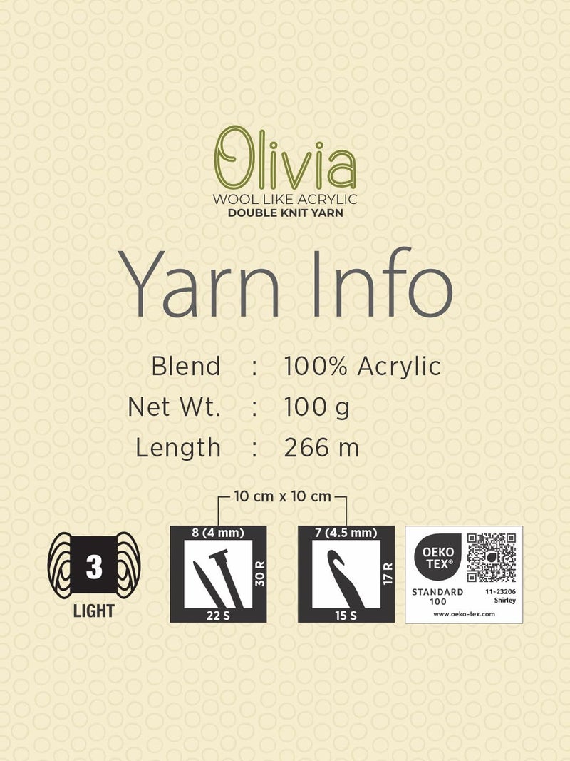 Ganga Acrowools Acrylic Olivia,Double Knit Yarn. Hand Knitting&Crochet Yarn. Oekotex Class 1 Certified. Pack of 2 Balls-100Gms Each. Shade No-Olv005, Cream - Image 4