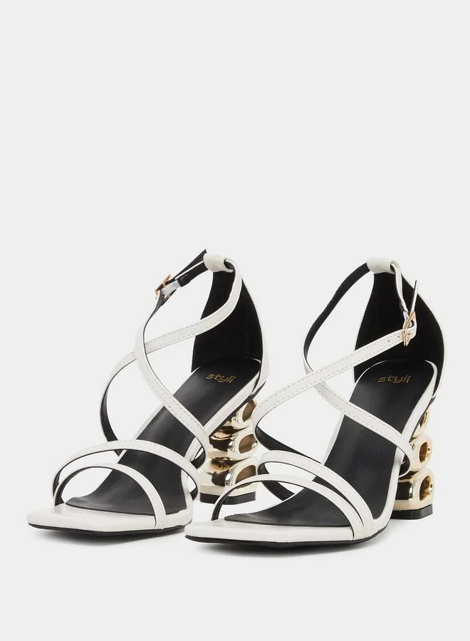 Styli Styli Plain Strappy Tiered Block Heel Sandals