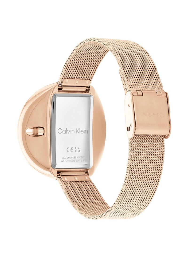 CALVIN KLEIN ساعة يد دائرية أنالوج مقاومة للماء بحزام ذهبي 25200017 - Image 3