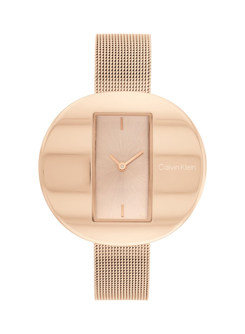 CALVIN KLEIN ساعة يد دائرية أنالوج مقاومة للماء بحزام ذهبي 25200017 - Image 2