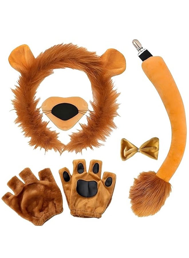 هالامودو 6 قطع من مجموعة زي الأسد للأطفال والكبار - أسد أذنين الشعر، الذيل، الأنف، Bowtie وقفازات لعيد الهالوين، حفلات كوسبلاي، أداء المسرح - مجموعة الملحقات اللباس الحيوانية - Image 3