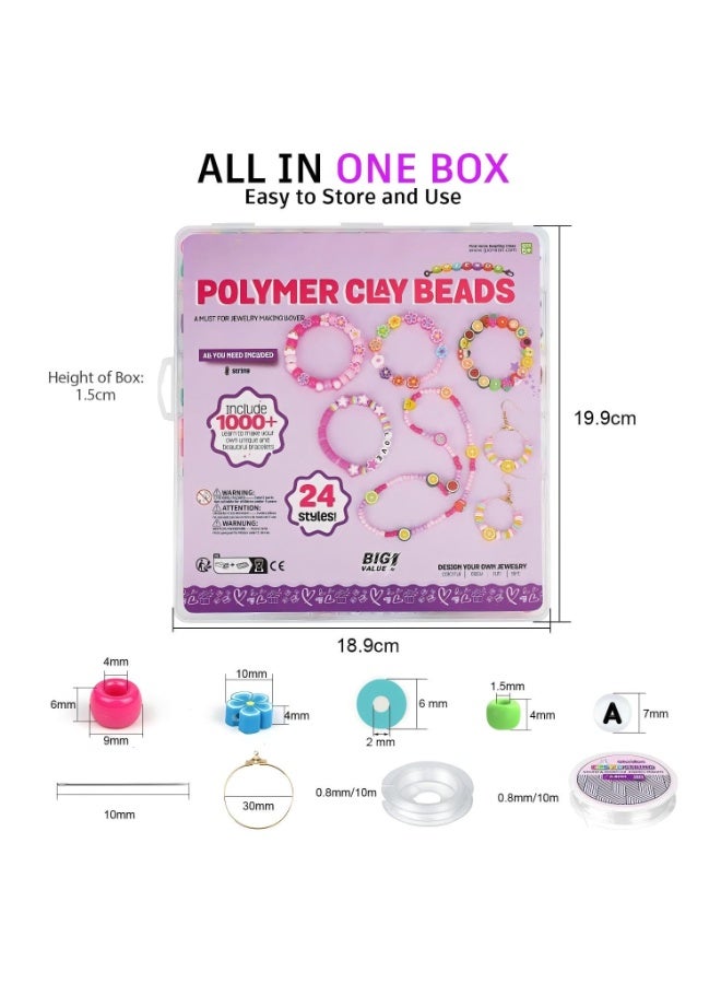 1000PCS Polymer Clay Beads Jewelry Making Kit, 30 Styles Fruit Flower Animal Rainbow Alphabet Beads for DIY Bracelets Necklaces - Image 4