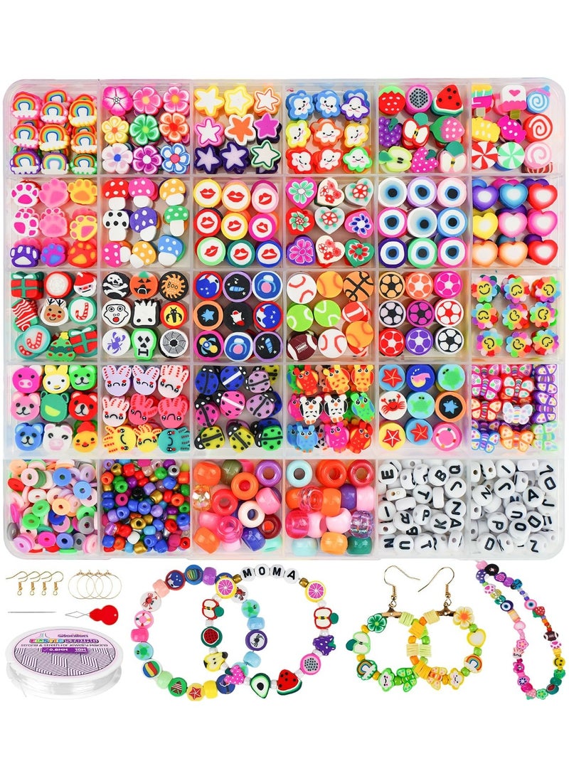 1000PCS Polymer Clay Beads Jewelry Making Kit, 30 Styles Fruit Flower Animal Rainbow Alphabet Beads for DIY Bracelets Necklaces - Image 3