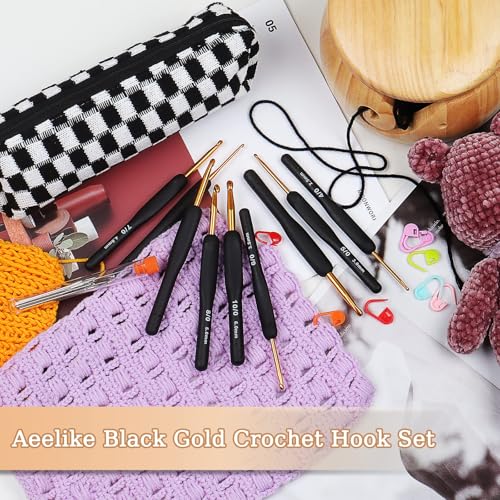 Aeelike 31pcs Crochet Hook Set, Classic Navy Crochet Needles Ergonomic with Grips for Arthritic Hands, Crocheting Kit with Knitting Supplies & Black White Case, Ideal Gift for Hand Beginner Lover - Image 5