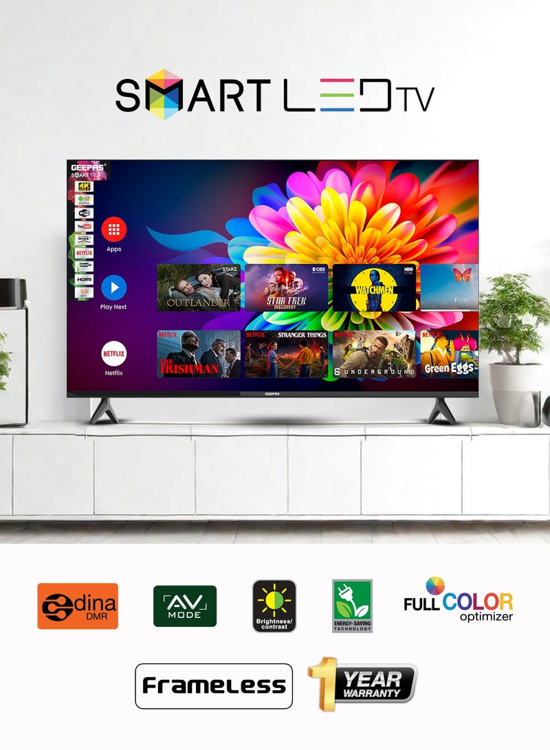 جيباس تلفزيون ذكي عالي الدقة LED بدون حواف مقاس 50 بوصة مع جهاز تحكم عن بعد، ومنافذ HDMI وUSB، ومقبس سماعة رأس، ومدخل صوت للكمبيوتر الشخصي، وWi-Fi، ونظام تشغيل Android 9.0 مع E-Share، ويوتيوب، ونتفليكس - Image 3