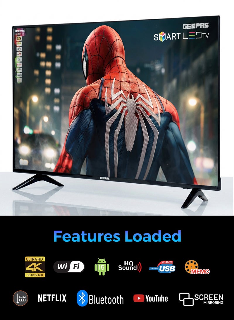 جيباس تلفزيون ذكي عالي الدقة LED بدون حواف مقاس 50 بوصة مع جهاز تحكم عن بعد، ومنافذ HDMI وUSB، ومقبس سماعة رأس، ومدخل صوت للكمبيوتر الشخصي، وWi-Fi، ونظام تشغيل Android 9.0 مع E-Share، ويوتيوب، ونتفليكس - Image 2