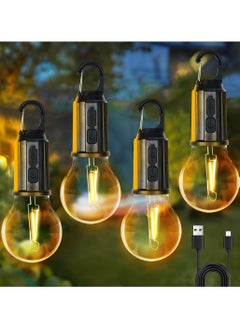 Rechargeable Camping Light, 4 Packs Hanging Tent Light Bulb with Hook, 3 Lighting Modes Tent Lamp, Camping Essentials, USB Cable Included for Camping, Hiking, Backpacking, Emergency Outage