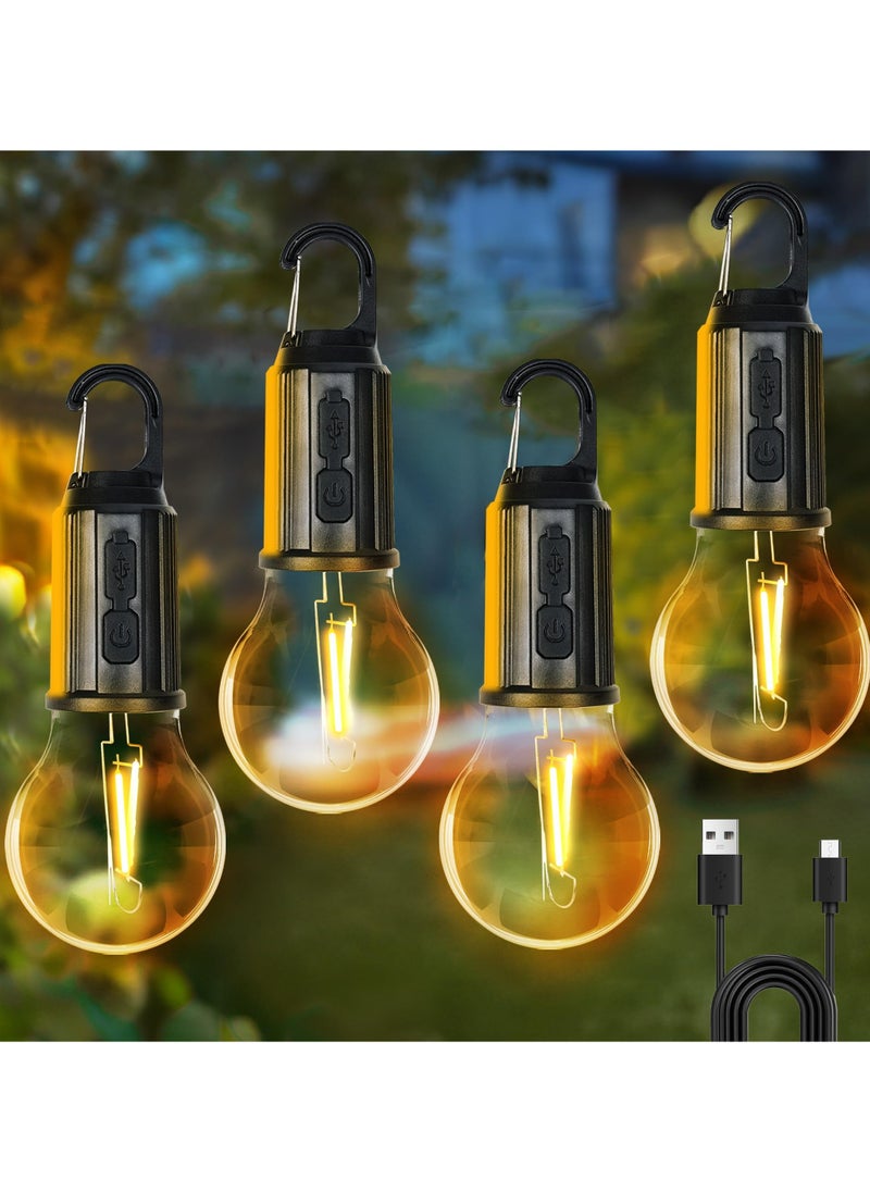 CMGTYYD - Rechargeable Camping Light, 4 Packs Hanging Tent Light Bulb with Hook, 3 Lighting Modes Tent Lamp, Camping Essentials, USB Cable Included for Camping, Hiking, Backpacking, Emergency Outage - Image 1