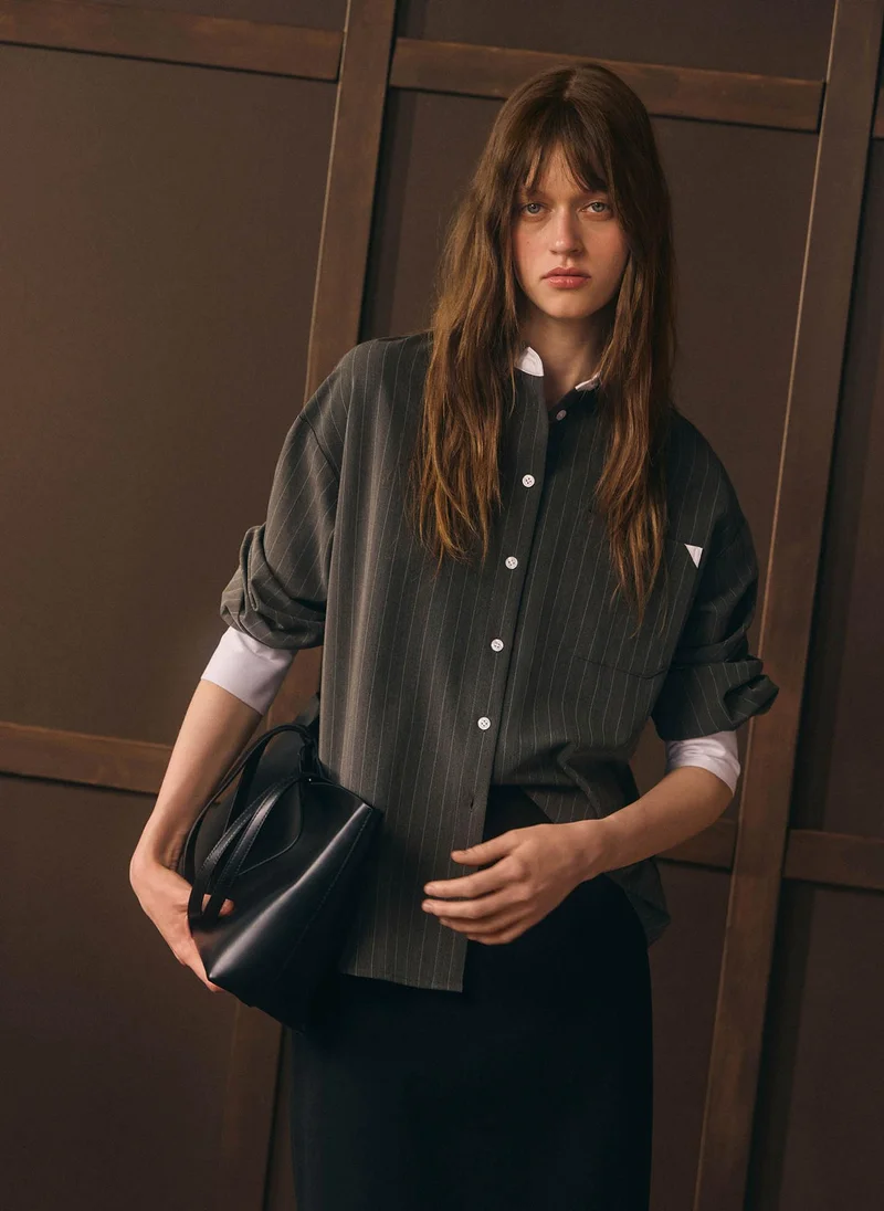 Lichi  Loose-fitting striped shirt with contrasting details for Women | Best Price UAE