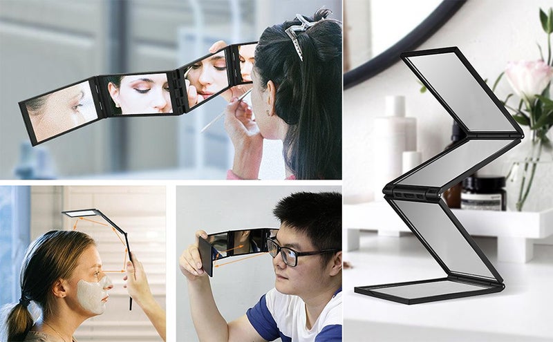 Multi-Angle Folding Self Haircutting Mirror Head Back View Available Foldable Makeup Mirror 4-Way Braiding Barber 360 Degrees Portable Handheld Mirror - Image 3